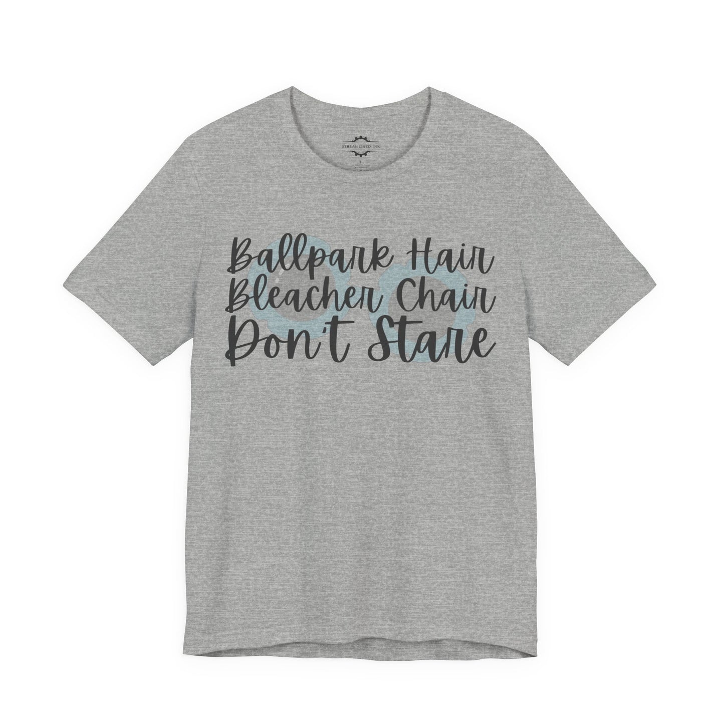 Ballpark Hair Bleacher Chair Don’t Stare | Softball Mom T-Shirt
