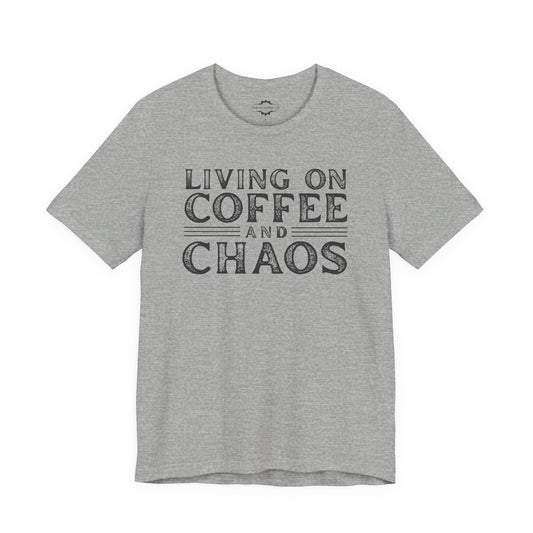 Living On Coffee And Chaos | Softball Mom T-Shirt